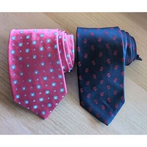 Lot of 2 Brooks Brothers 58" Tie Blue Red Pink Paisley USA Necktie 100% Silk 346